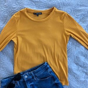 Yellow Ribbed Long Sleeve Tee